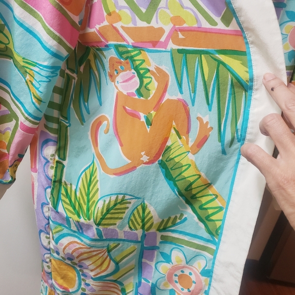 Bob Mackie Wearable Art Silk Open Front Kimono Top Cats Monkeys Fruit Fish sz S - Picture 9 of 16